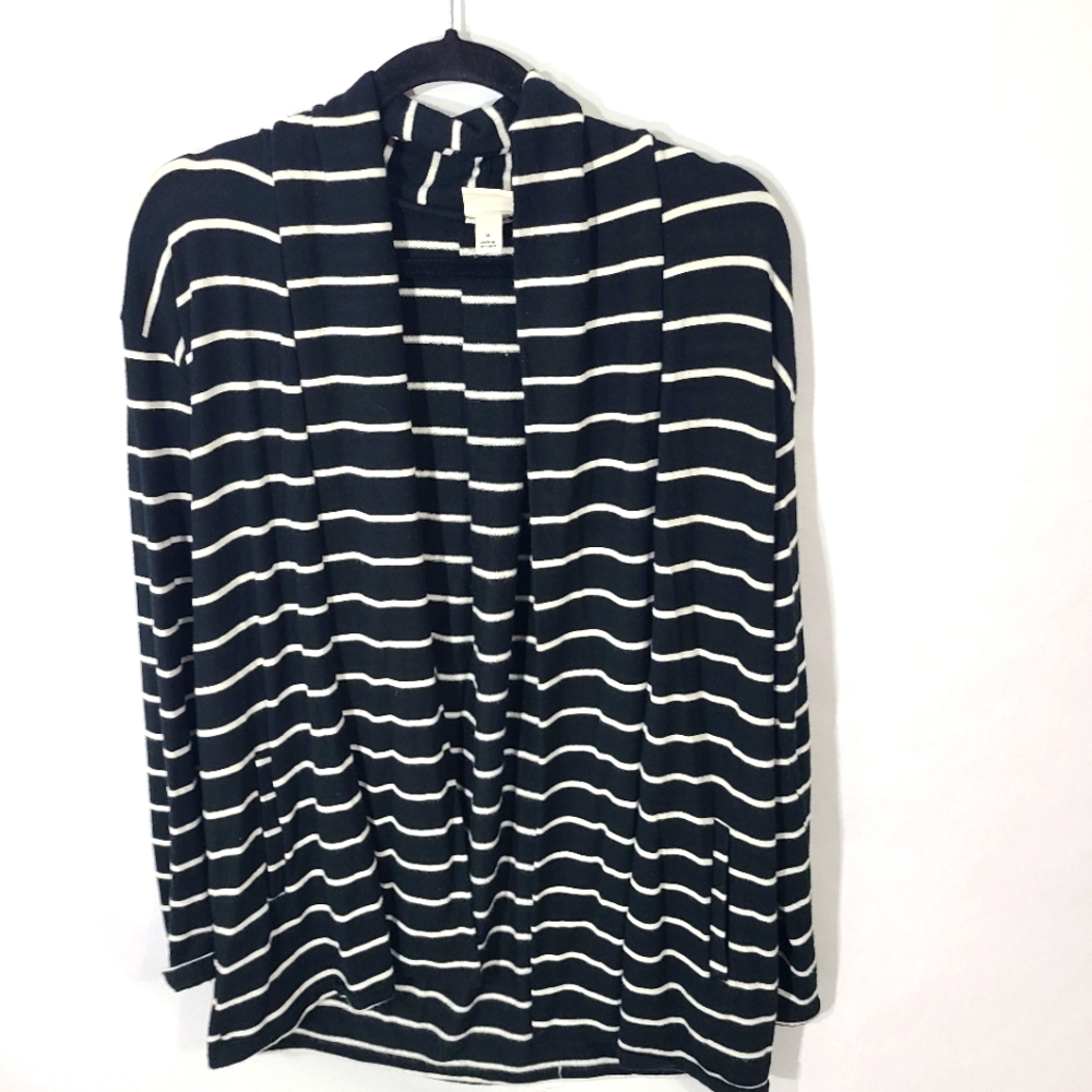 A. New Day Women's Size Small S‎ Cardigan Black White Duster Sweater Comfycore